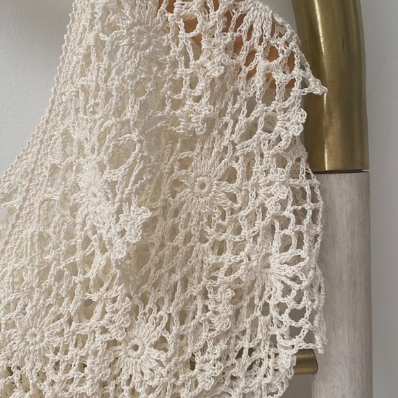 Style Handmade Womens Ivory Crochet Layered Summer Cotton Short Sleeves Top Sz M - Picture 5 of 8
